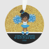 Ornament Cheerleader bleu & or personnalisé (devant)