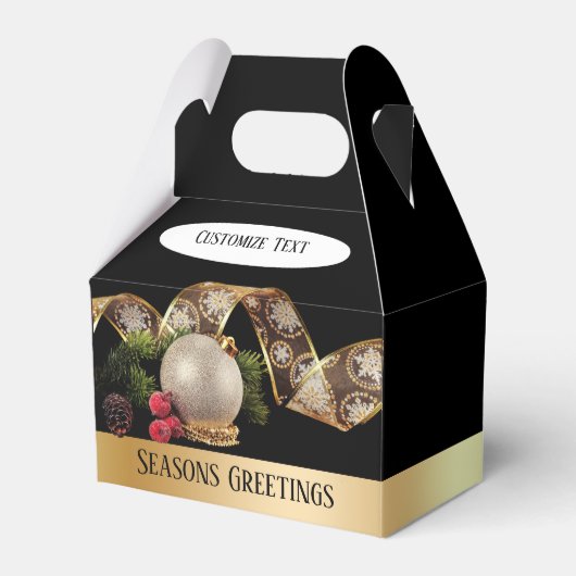 Ornament, Evergreen and Gold Ribbon Favor Box Bedankdoosjes (Voorkant Zijde)