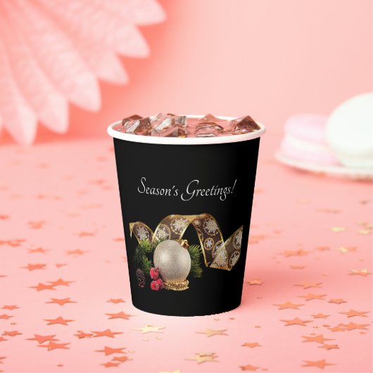 Ornament, Evergreen and Gold Ribbon Paper cup Papieren Bekers (Insitu)