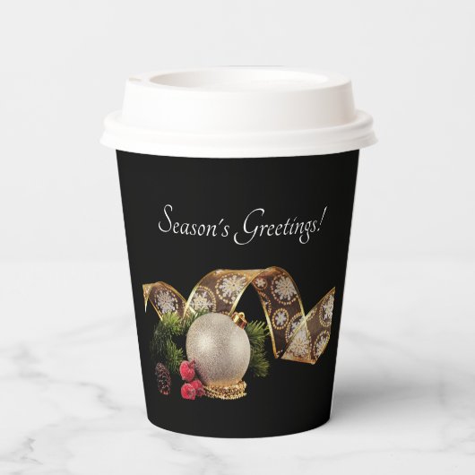 Ornament, Evergreen and Gold Ribbon Paper cup Papieren Bekers (Achterkant)