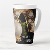 Ornament, Evergreen en Gold Ribbon Latte Mok (Rechterhoek)