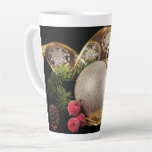 Ornament, Evergreen en Gold Ribbon Latte Mok (Linkerhoek)