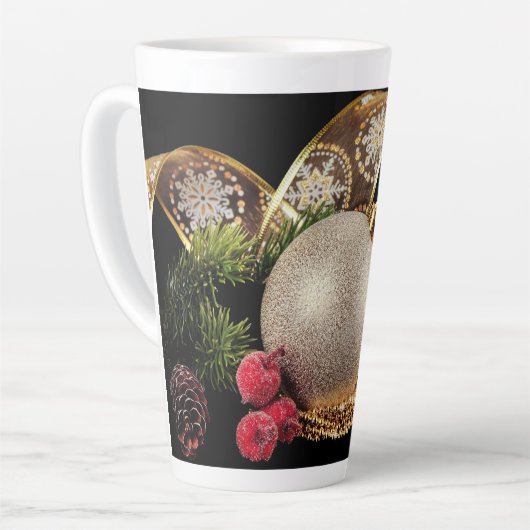 Ornament, Evergreen en Gold Ribbon Latte Mok (Linkerhoek)