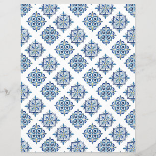 Ornament geborduurd blauw op wit flyer