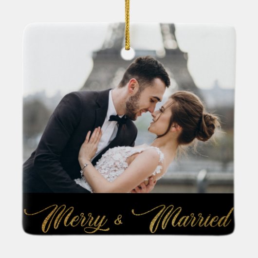 Ornament Merry and Married Gold Script Pas getrouw (Achterkant)