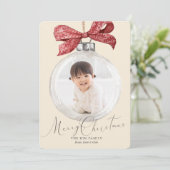 Ornament met Bow Foto Kerst Feestdagenkaart (Staand voorkant)