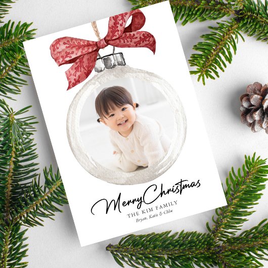 Ornament met Bow Foto Kerst Feestdagenkaart