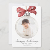 Ornament met Bow Foto Kerst Feestdagenkaart (Voorkant)