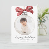 Ornament met Bow Foto Kerst Feestdagenkaart (Staand voorkant)