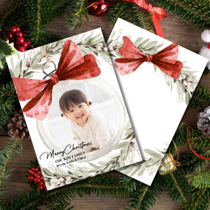 Ornament met Bow Krans Foto Kerst Feestdagenkaart