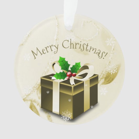 Ornament met gouden kerstcadeaus (voorkant)