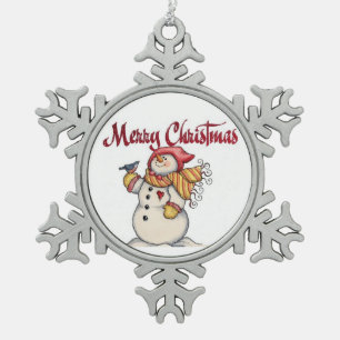 Ornament met kerstsnowman Pewter Snowflake