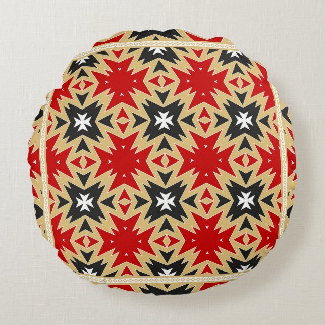 Ornament met kleurrijk geometrisch patroon, zijder rond kussen (Voorkant)