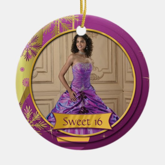 Ornament Paars Gold Sweet 16 (Voorkant)