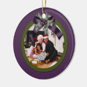 Ornament Paars Green Holly Bow kerstfoto (Links)