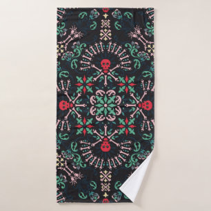 ornament paisley, skulls and botten Bandana Print, Badhanddoek