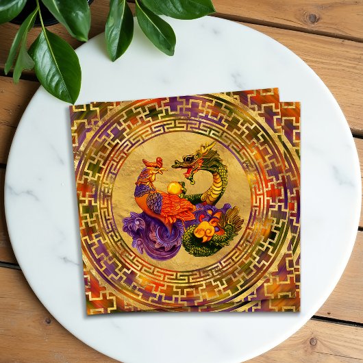 Ornament Phoenix en Dragon Vierkante Visitekaartje