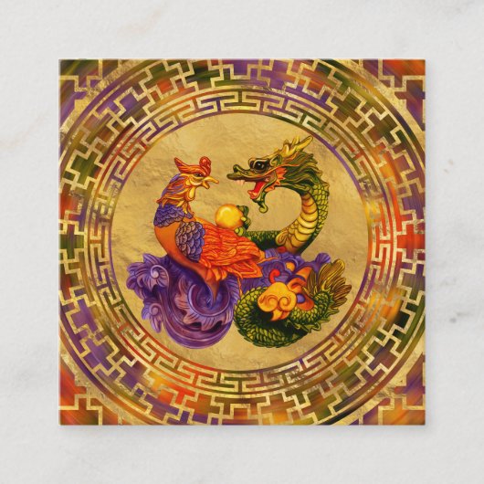 Ornament Phoenix en Dragon Vierkante Visitekaartje (Voorkant)