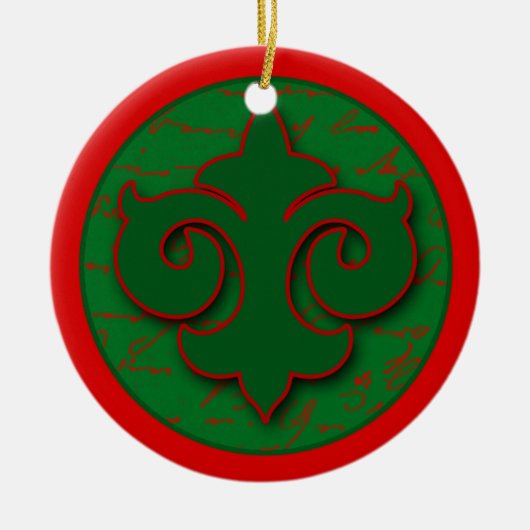 Ornament Red and Green Fleur de Lis Holiday (Voorkant)