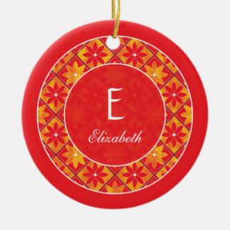 Ornament Red Monogram Decorative Floral Tiles