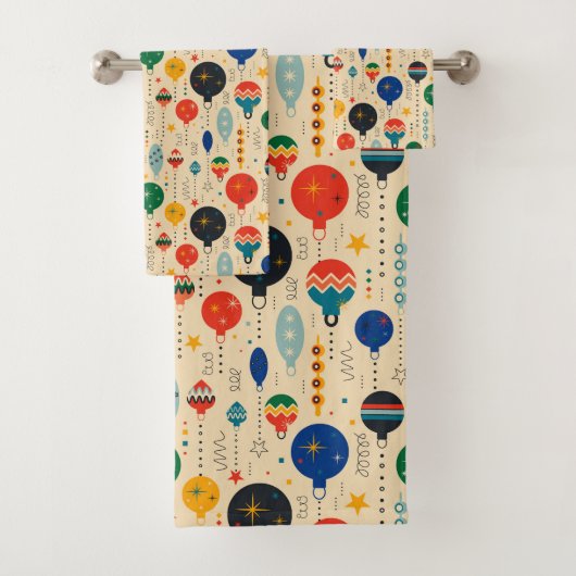 Ornament Retro patroon Vakantiedecor Beige Bad Handdoek (Insitu)