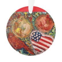 Ornament Rode Vogel, Amerikaanse Vlag Hart- ARTall