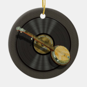 Ornament van banjo- en vinylplatenmodel