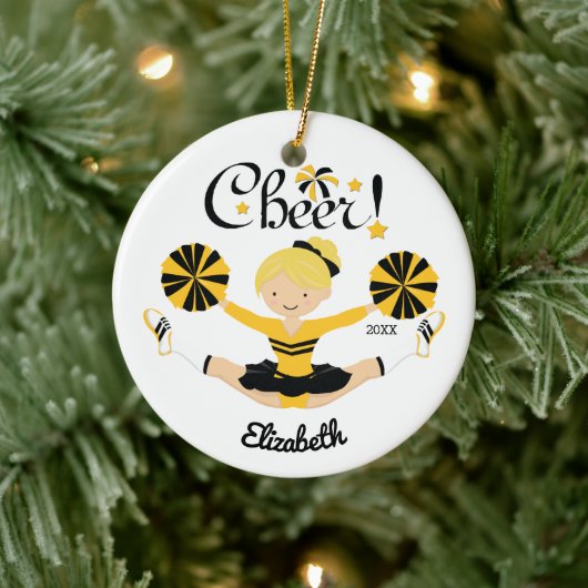Ornament van Black & Gold Cheer Blonde Cheerleader (Boom)