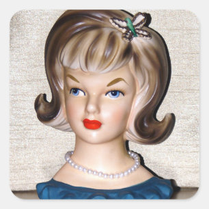 Ornament van  Lady Head Vase Butterfly Hair Vierkante Sticker