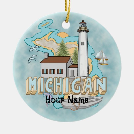 Ornament voor de aangepaste naam Michigan Lighthou (Voorkant)