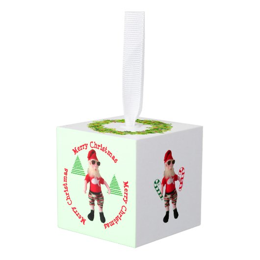 Ornament - Vrolijk Kerstman en Boom (Voorkant hoekig)