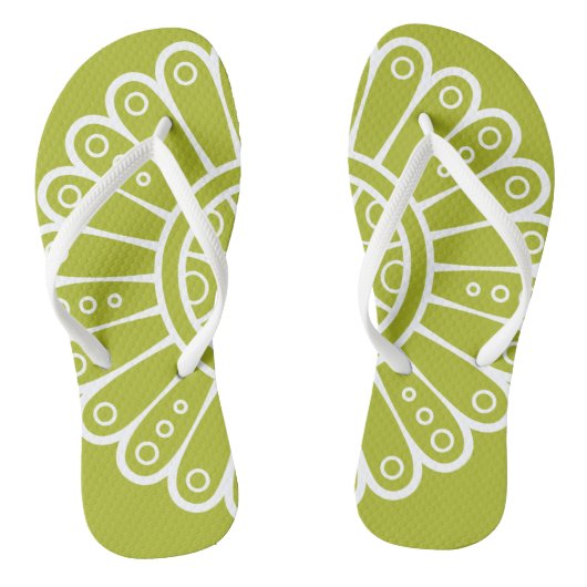 Ornament wit met groene achtergrond teenslippers (Voetbed)