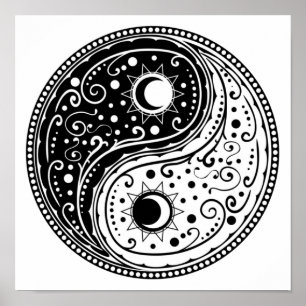 Ornament yin yang teken paisley design poster