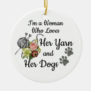 Ornament zegt: Love Yarn en Dogs