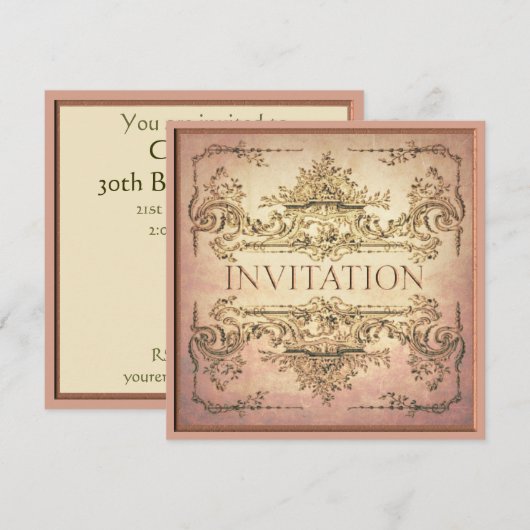 Ornamental Baroque Party Invitation Kaart (Voorkant / Achterkant)
