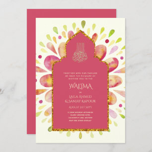 Ornamental Bilingual WALIMA Nikah Muslim Wedding Kaart