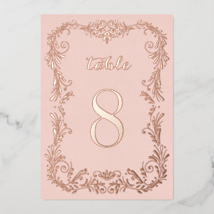 Ornamental Boho sketch Roos Gold Table Numbers Folie Uitnodiging