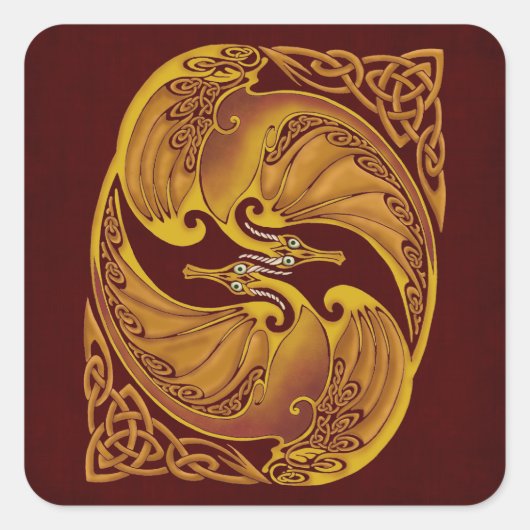 Ornamental Celtic Dragons Vierkante Sticker (Voorkant)