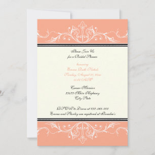 Ornamental coral white bridal shower uitnodiging