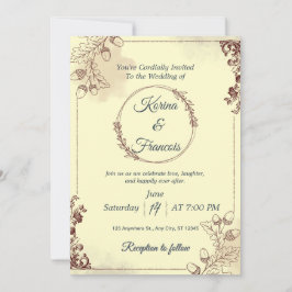 Ornamental Cream & Bourgogne Herfst Bruiloftsuitno Kaart