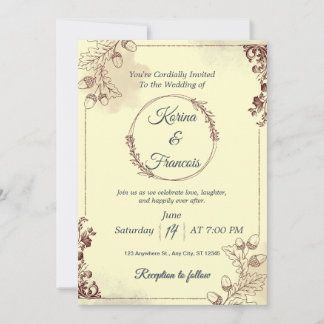 Ornamental Cream & Bourgogne Herfst Bruiloftsuitno Kaart