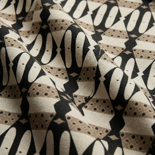 Ornamental Elegant Black & Beige Geometric Pattern Stof