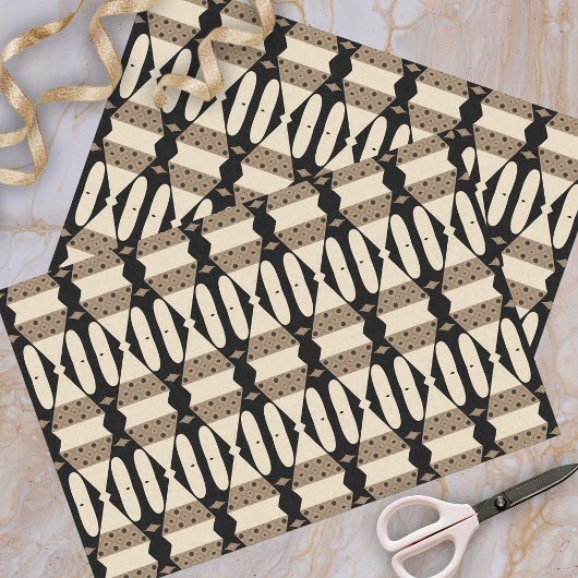 Ornamental Elegant Black & Beige Geometric Pattern Tissuepapier