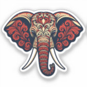 Ornamental Elephant Head - Red, Blue & Gold Paisle Sticker (Voorkant)