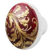 Ornamental Gold Leaf Scrollwork Red Orb Keramische Knop (Rechts)