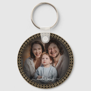 Ornamental Golden Custom Family Couple Foto Sleutelhanger