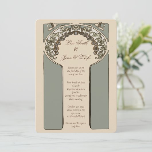 ornamental Mucha geïnspireerd huwelijk Kaart (Staand voorkant)