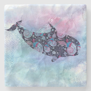 Ornamental Silhouette Whale Stenen Onderzetter