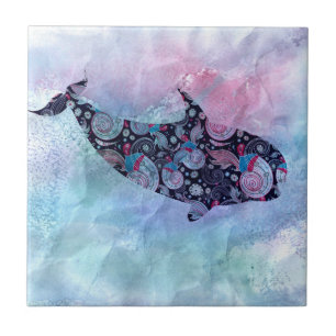 Ornamental Silhouette Whale Tegeltje