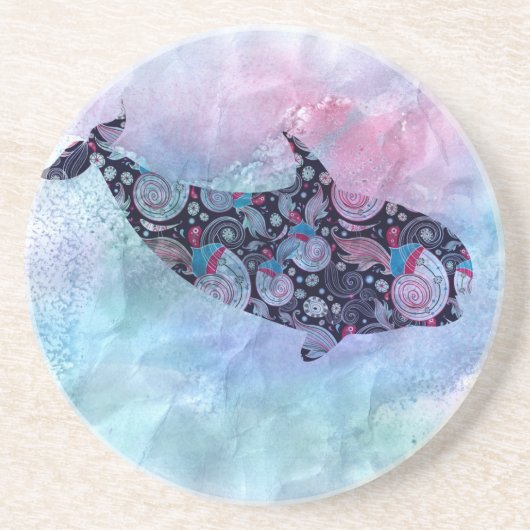 Ornamental Silhouette Whale Zandsteen Onderzetter (Voorkant)